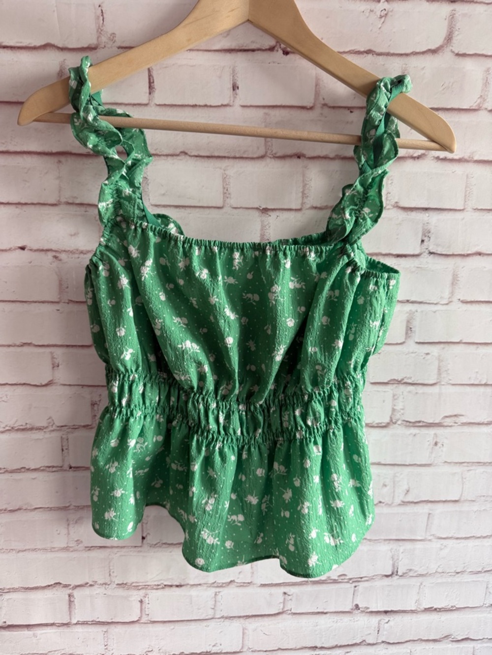 Divided Green Floral Smocked Tank with Braided Straps‎